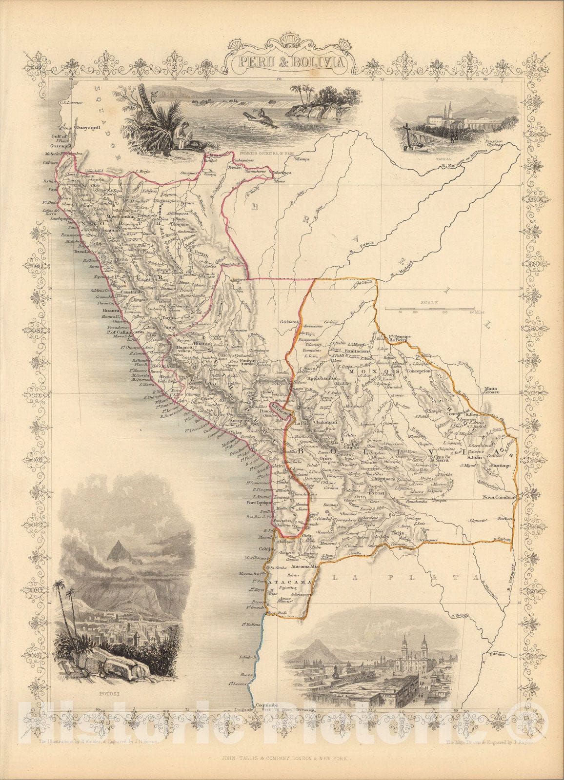 Historic Map : Peru & Bolivia., 1851, Vintage Wall Art