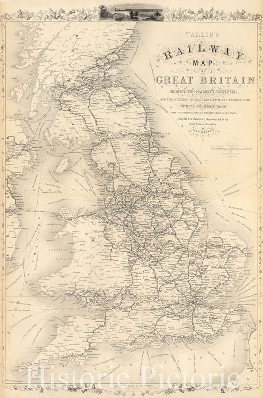 Great Britain - Railroad Map, 1851 - Historical Railway Print