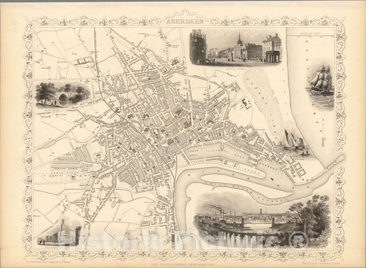 Historic Map : Aberdeen., 1851, Vintage Wall Art