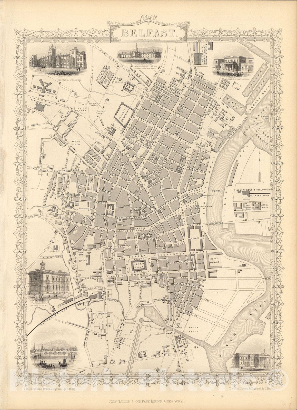 Historic Map : Belfast, 1851, Vintage Wall Art