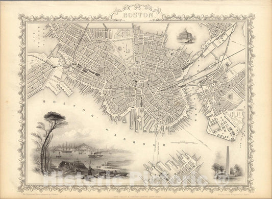 Historic Map : Boston, 1851, Vintage Wall Art