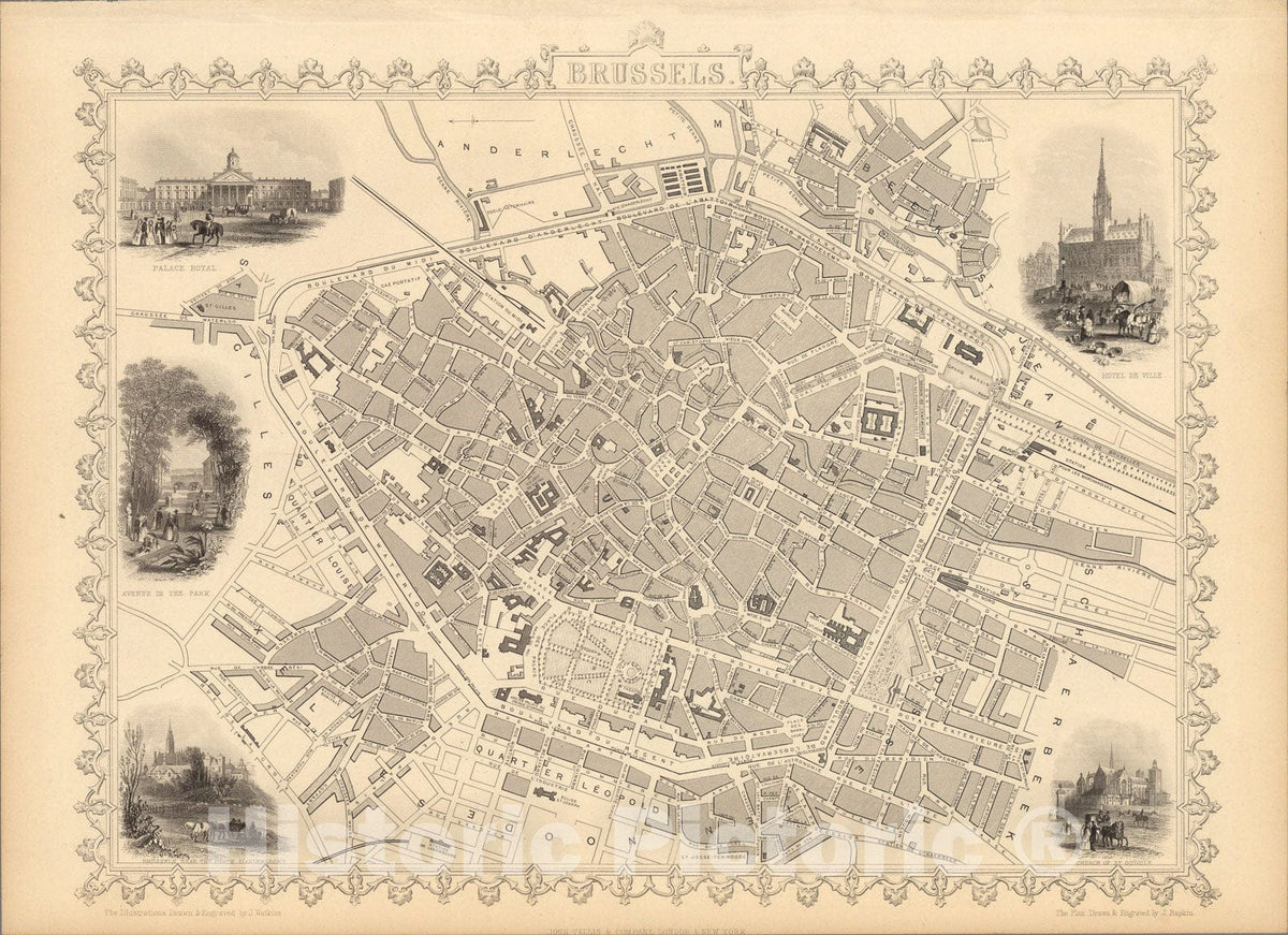 Historic Map : Brussels, 1851, Vintage Wall Art