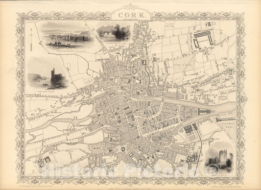 Historic Map : Cork, 1851, Vintage Wall Art