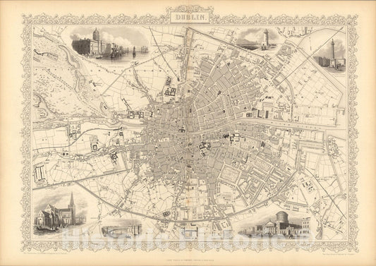 Historic Map : Dublin, 1851, Vintage Wall Art