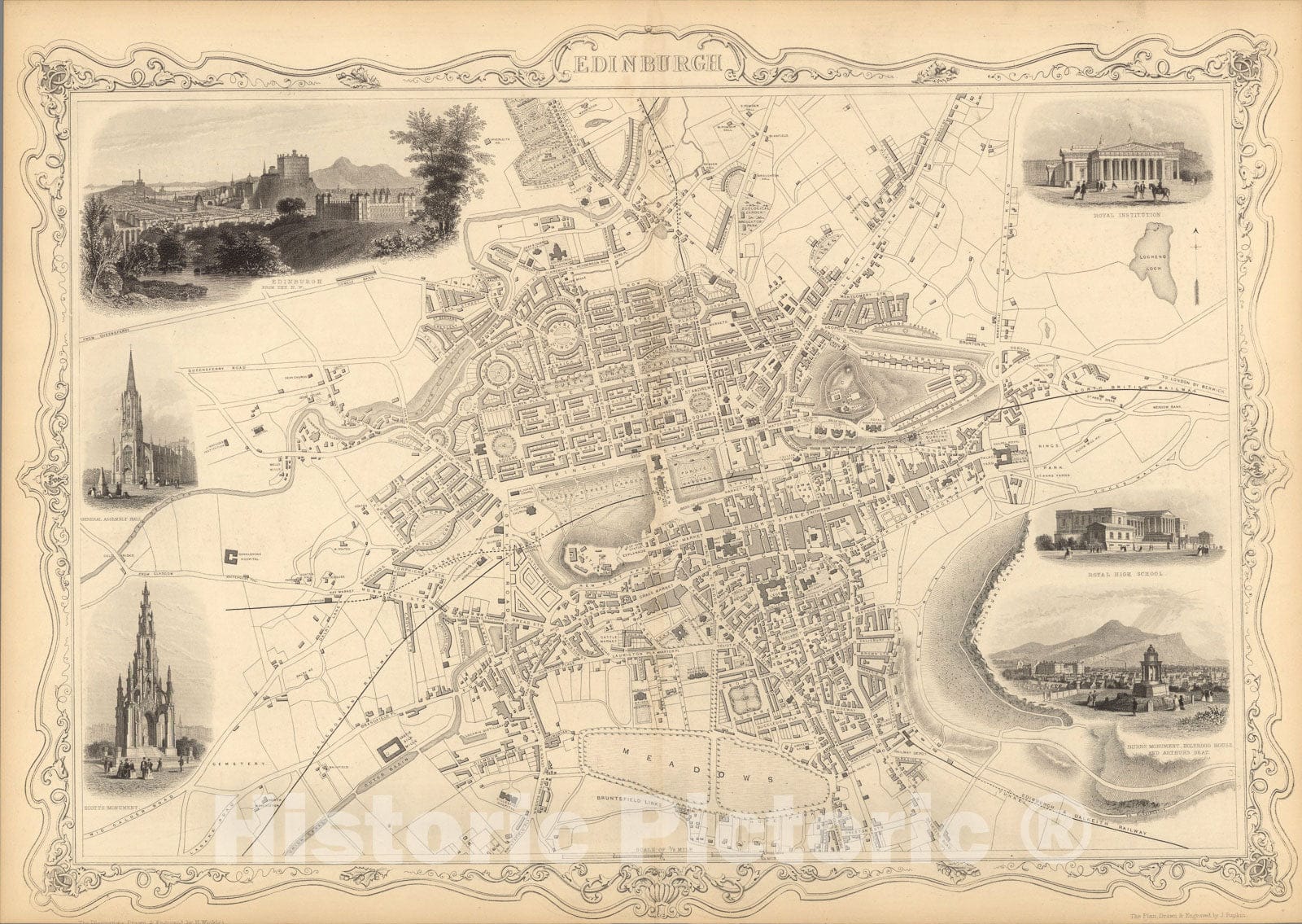 Historic Map : Edinburgh, 1851, Vintage Wall Art