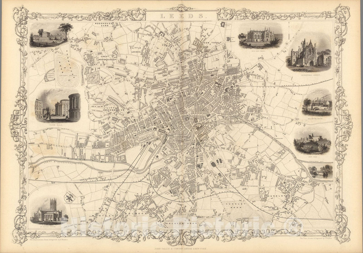 Historic Map : Leeds, 1851, Vintage Wall Art
