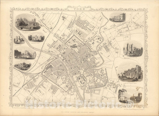 Historic Map : York, 1851, Vintage Wall Art