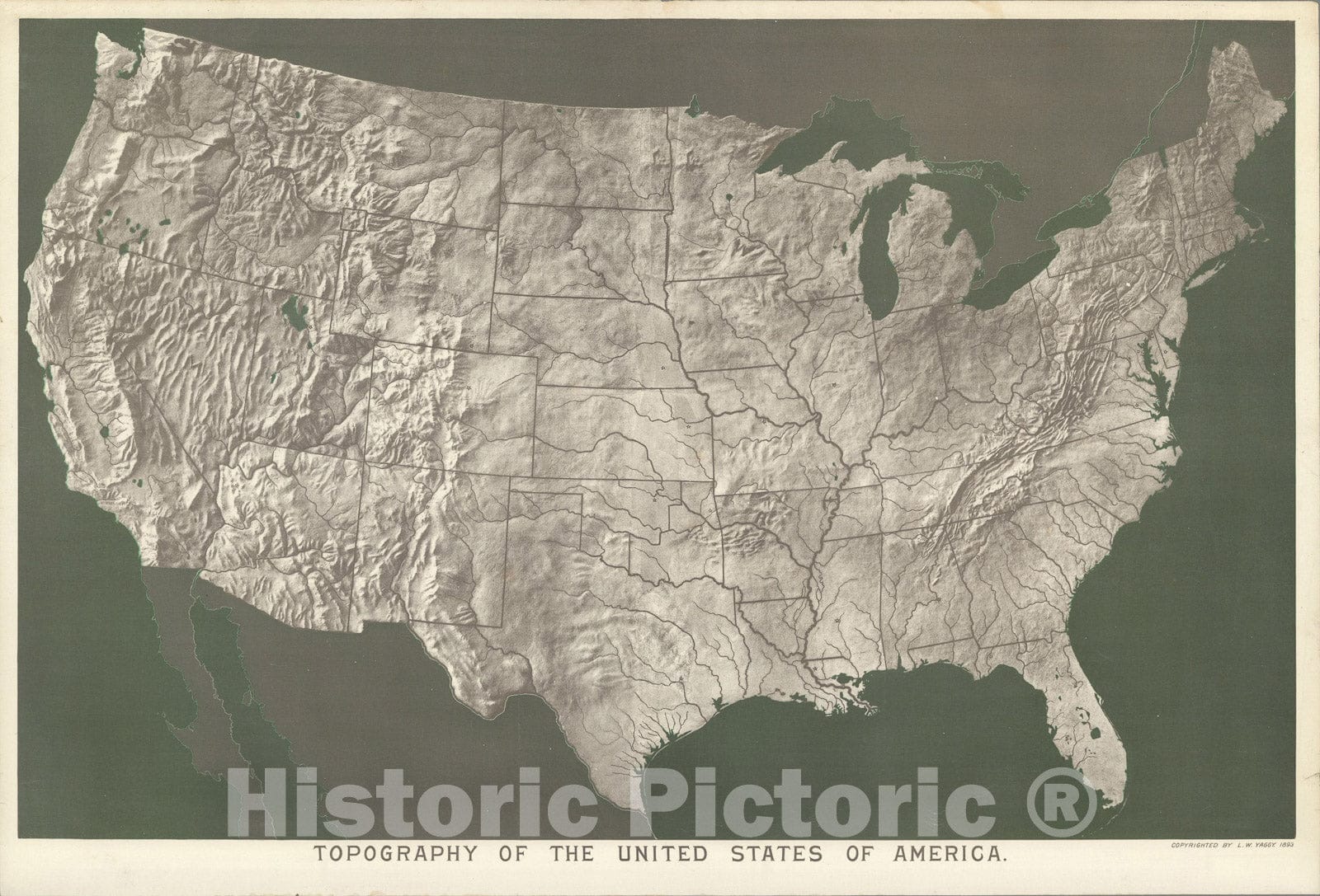 Historic Map : Topography of the United States of America., 1893, Vintage Wall Art