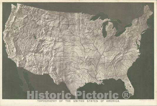 Historic Map : Topography of the United States of America., 1893, Vintage Wall Art