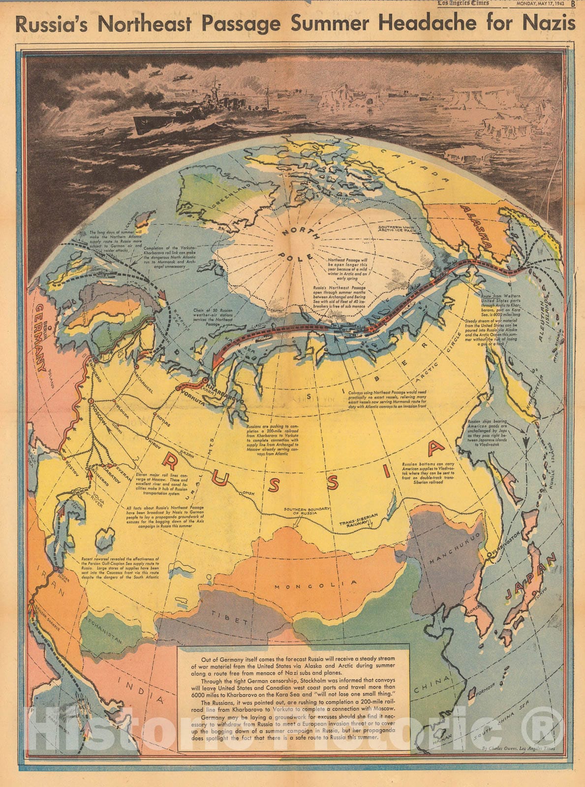 Historic Map : Russia's Northeast passage Summer headache for Nazis, 1943, Vintage Wall Art