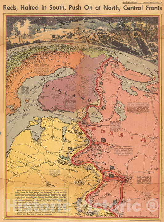 Historic Map : Reds, halted in south, push on at north, central front, 1943, Vintage Wall Art
