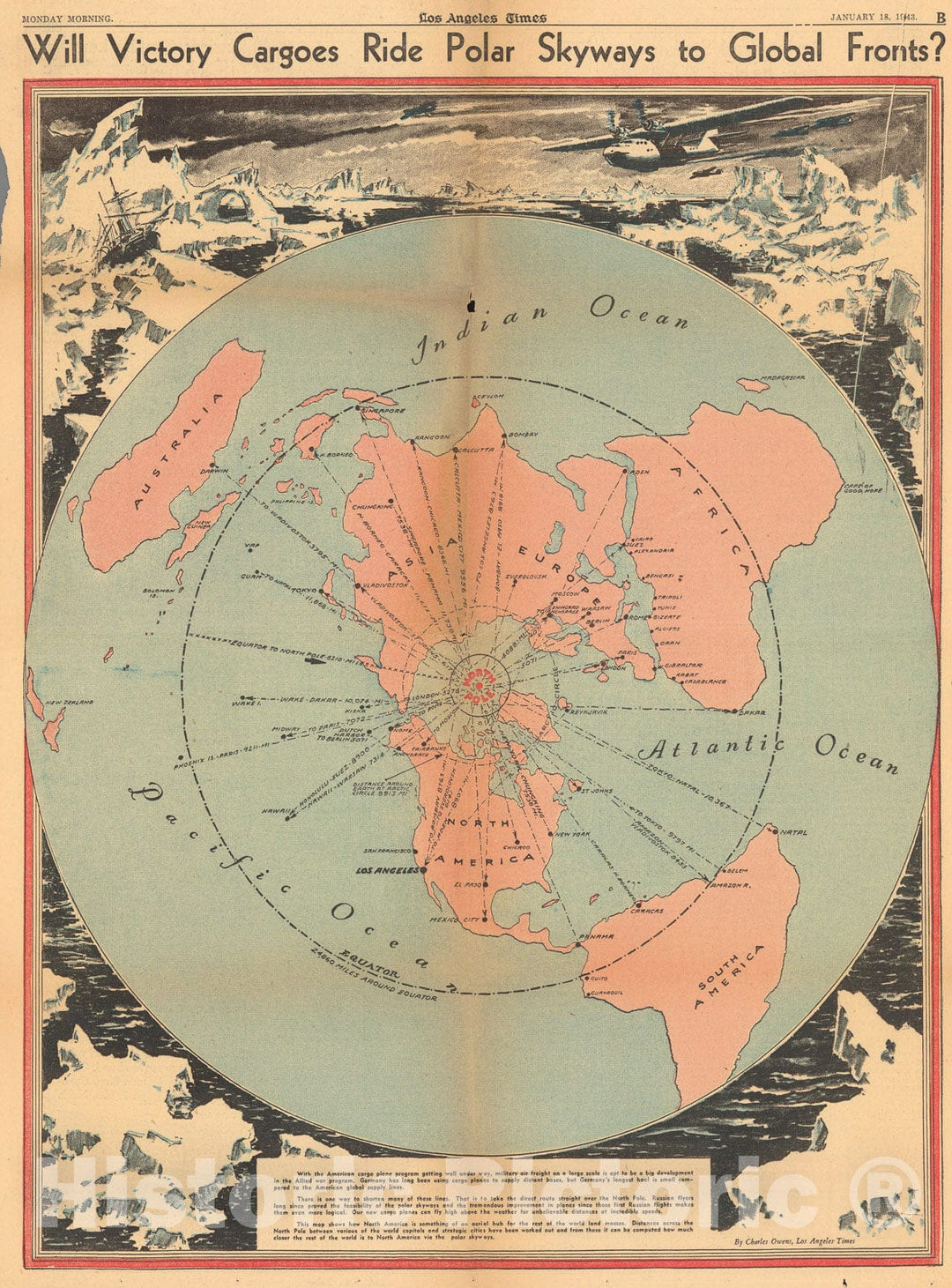 Historic Map : Will victory cargoes ride polar skyways to global fronts?, 1943, Vintage Wall Art