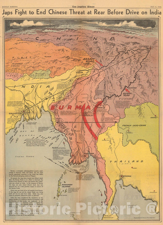 Historic Map : Japs fight to end Chinese threat at rear before drive on India, 1942, Vintage Wall Art