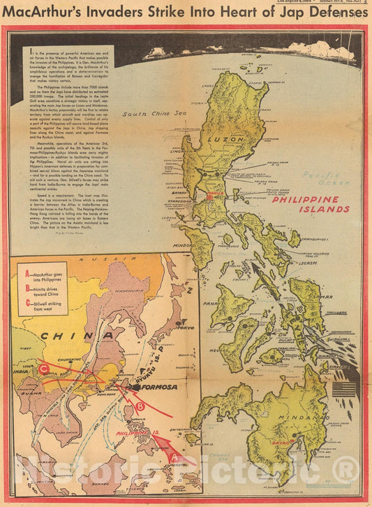 Historic Map : MacArthur's invaders strike into heart of Jap defenses, 1944, Vintage Wall Art