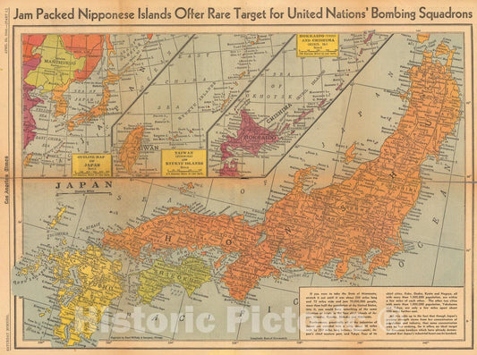 Historic Map : Jam packed Nipponese Islands offer rare target for United Nations' bombing squadrons, 1942, Vintage Wall Art