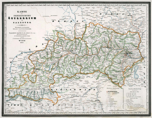 Historic Map : Karte des Erzherzogthumes Oesterreich mit Salzburg, 1841, Vintage Wall Art