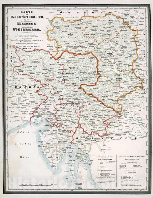 Historic Map : Karte von Inner-Osterreich, 1841, Vintage Wall Art