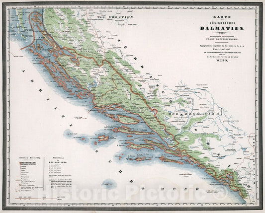 Historic Map : Karte Konigreiches Dalmatien, 1843, Vintage Wall Art