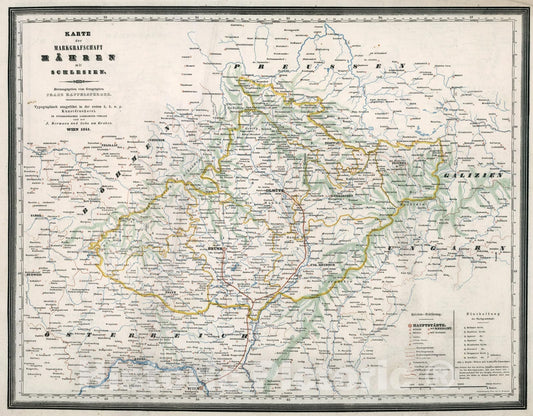 Historic Map : Karte der Markgrafschaft Mahren mit Schlesien, 1841, Vintage Wall Art