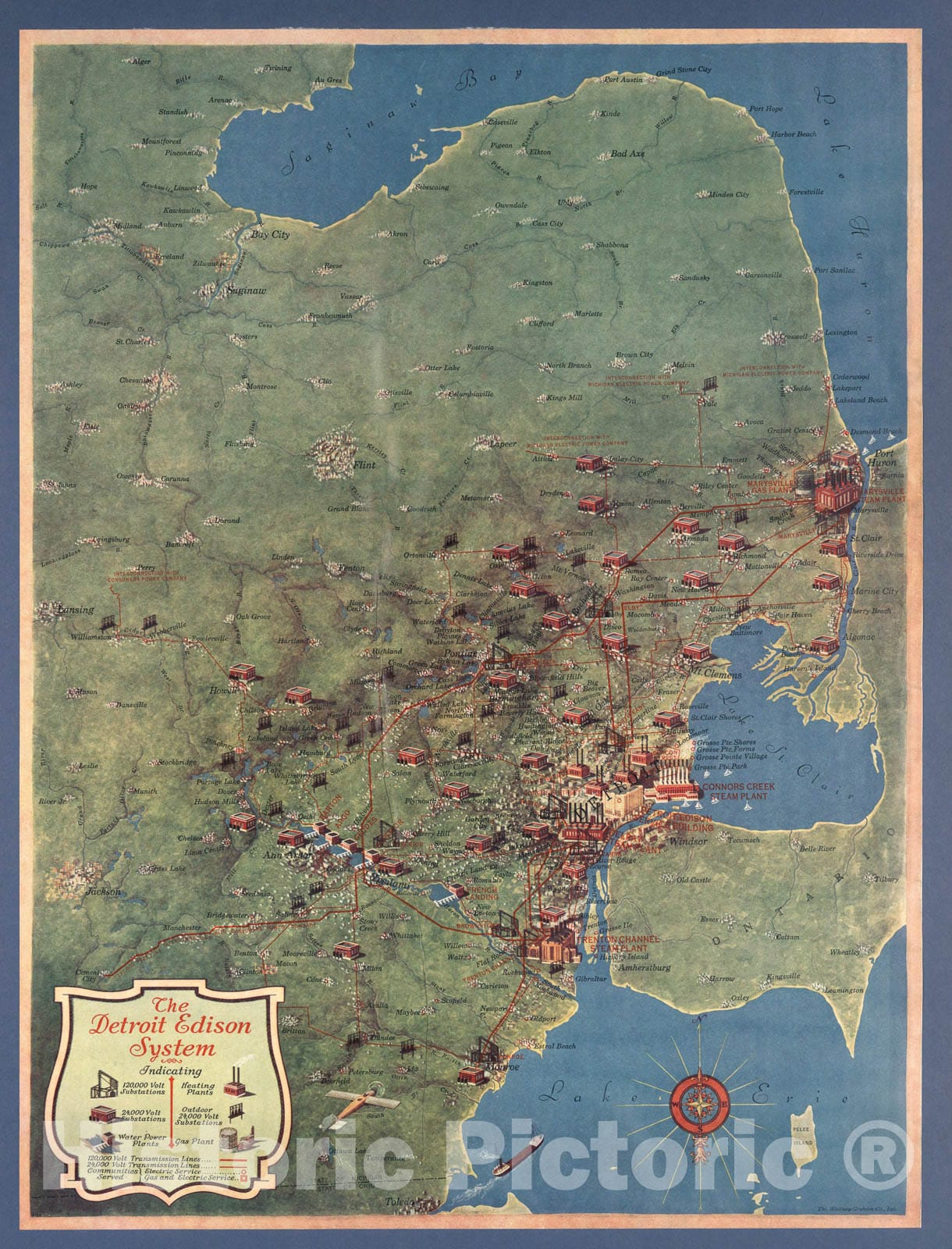 Detroit, Michigan - Pictorial Map, 1928 - Edison Electric System