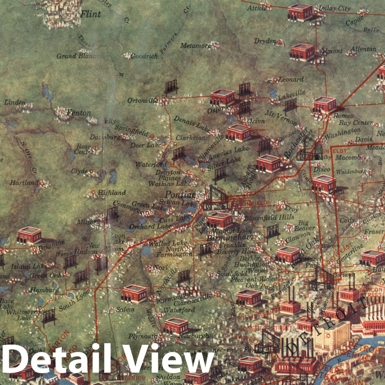 Detroit, Michigan - Pictorial Map, 1928 - Edison Electric System