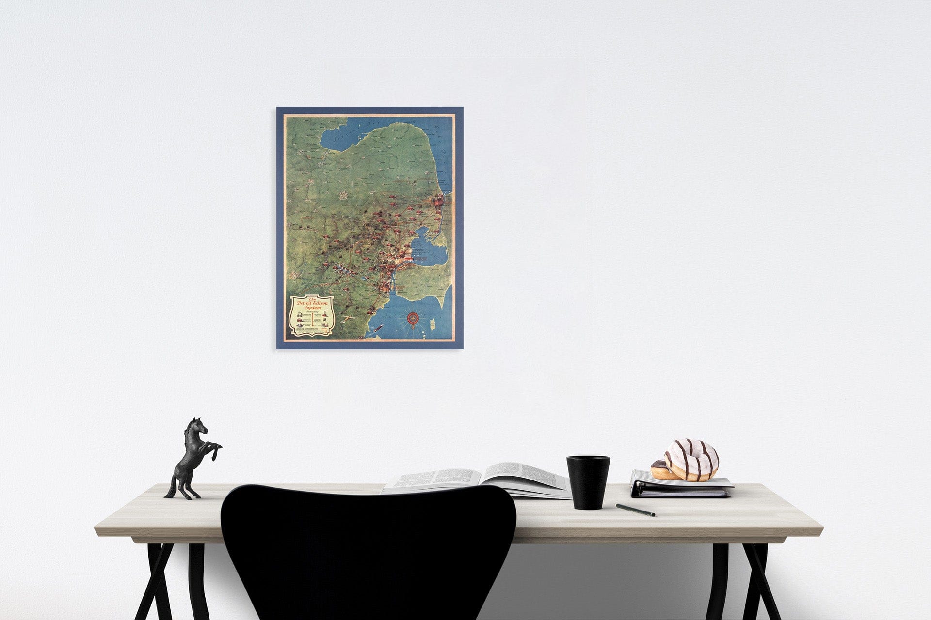 Historic Map : The Detroit Edison system, 1928, Vintage Wall Art