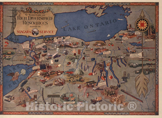 Historic Map : Ye Territory of rich diversified resources served by Niagara Power Service, 1929, Vintage Wall Art
