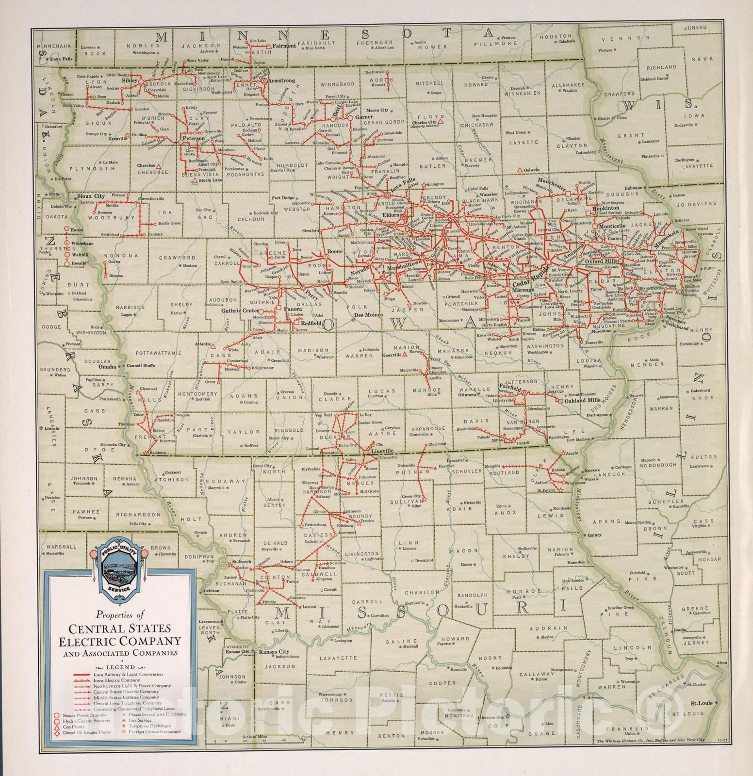 Historic Map : Properties of Central States Electric Company and associated companies, 1927, Vintage Wall Art