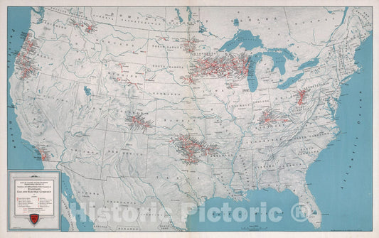 Historic Map : Map of the United States showing territories served by subsidiary and affiliated Public Utility Companies, 1929, Vintage Wall Art