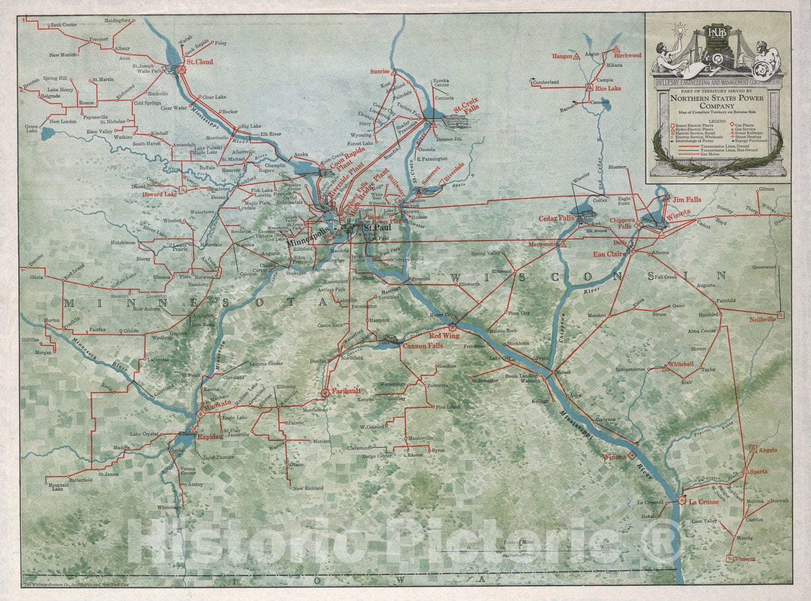 Historic Map : Part of the territory served by Northern States Power Company, 1926, Vintage Wall Art