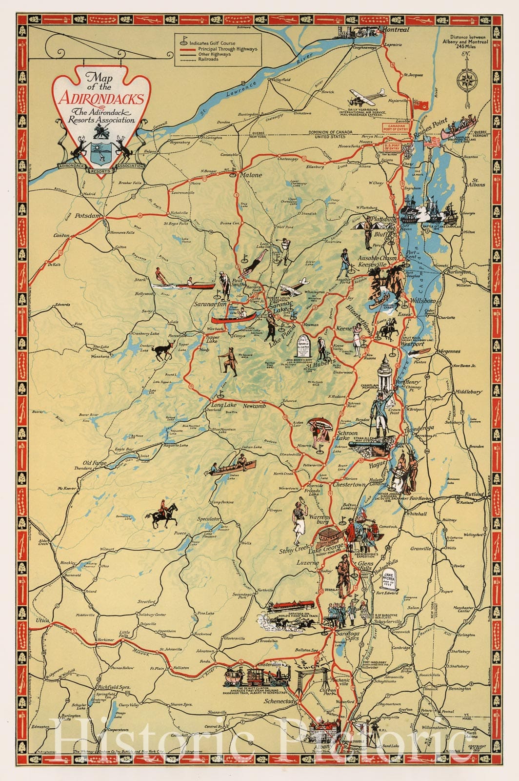 Adirondacks - Pictorial Map, 1930 - Historical Map Print