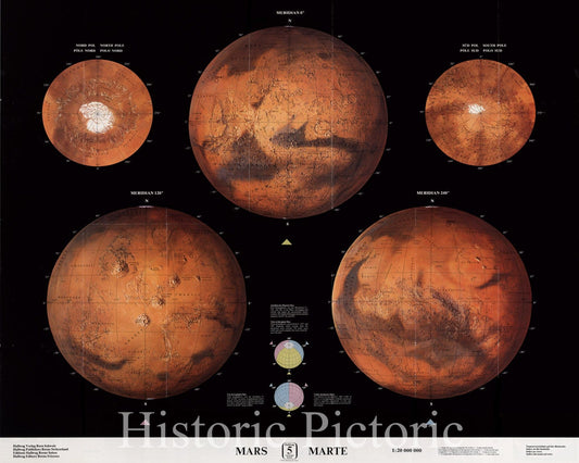 Mars - Celestial Map, 1976 - Historical Topographic Print