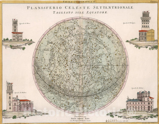 Historic Map : Planisferio Celeste Settentrionale Tagliato Sull Equatore, 1777, Vintage Wall Art