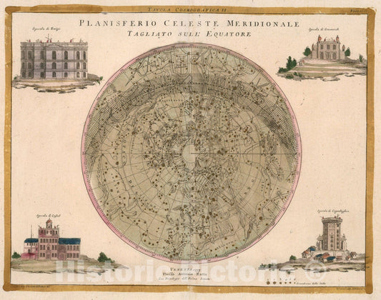 Historic Map : Planisferio Celeste Meridionale Tagliato Sull Equatore, 1777, Vintage Wall Art