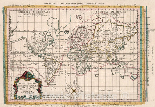 Historic Map : Il Mappamondo o sia Descrizione Generale Del Globo Ridotto in Quadro, 1774, Vintage Wall Art