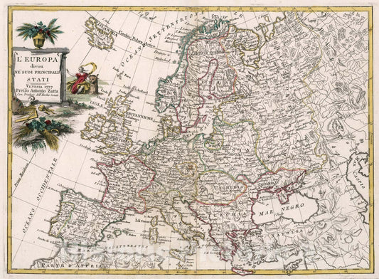 Historic Map : LEuropa divisa ne suoi principali Stati, 1777, Vintage Wall Art