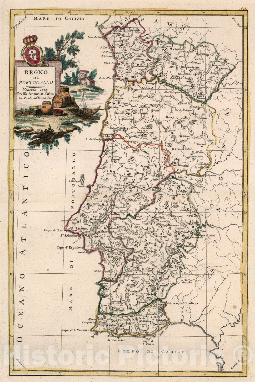 Historic Map : Regno di Portogallo, 1775, Vintage Wall Art
