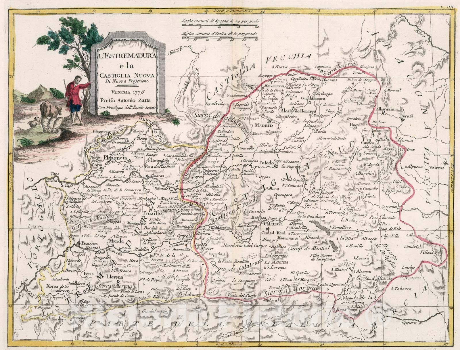 Historic Map : LEstremadura e la Castiglia Nuova di Nuova projezione, 1776, Vintage Wall Art