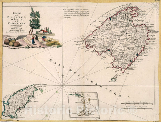 Historic Map : Isole di Majorca, DIvica e di Formentera, 1778, Vintage Wall Art