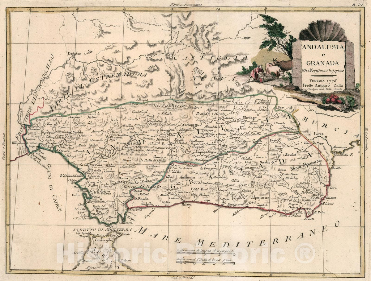 Historic Map : Andalusia e Granada, 1776, Vintage Wall Art