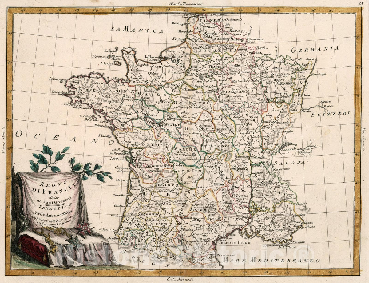 Historic Map : Regno di Francia, 1776, Vintage Wall Art