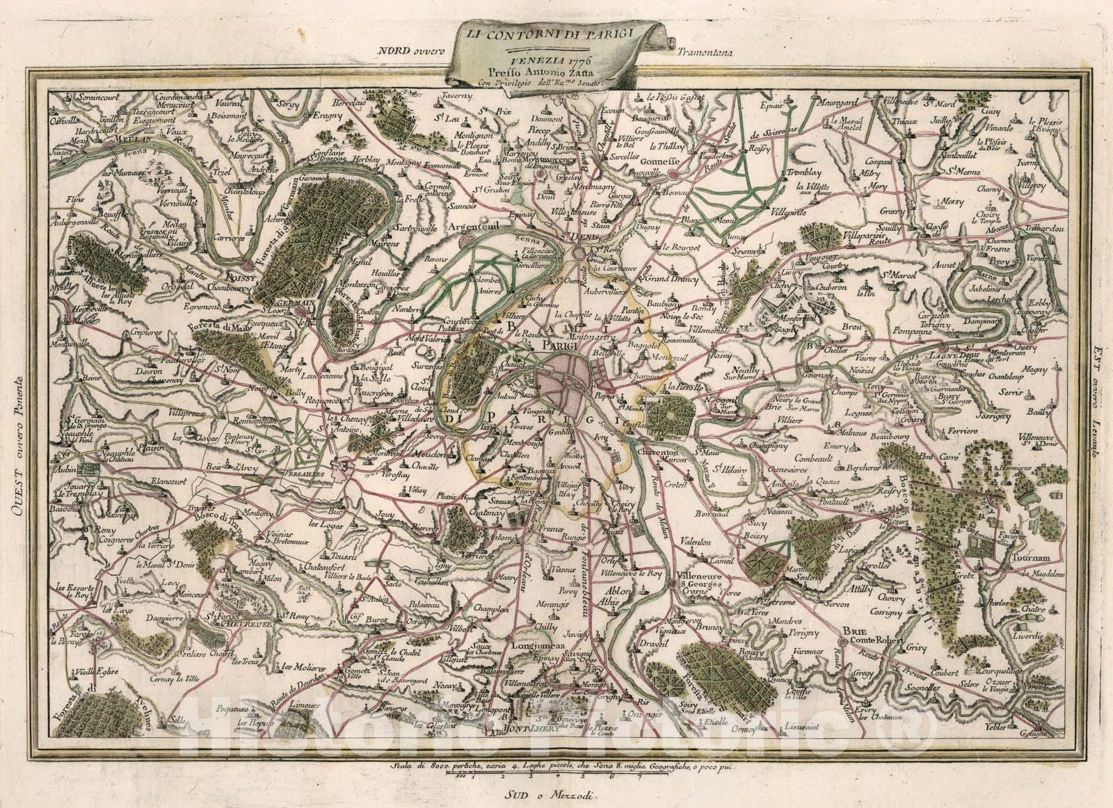 Historic Map : Li Contorni di Parigi, 1776, Vintage Wall Art