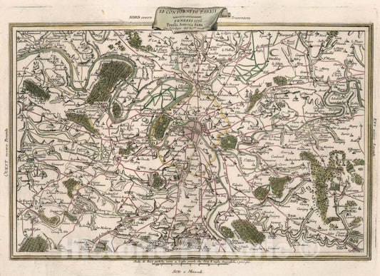 Historic Map : Li Contorni di Parigi, 1776, Vintage Wall Art