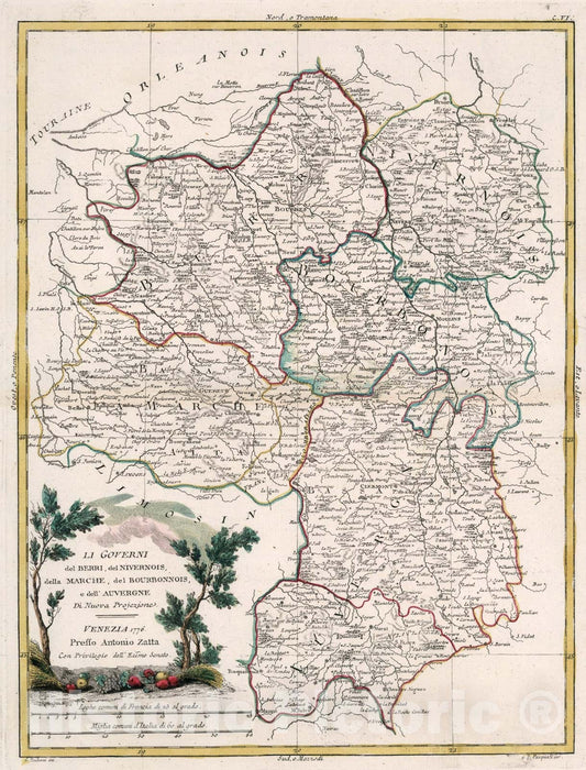 Historic Map : Li governi del Berri, del Nivernois, della Marche, 1776, Vintage Wall Art