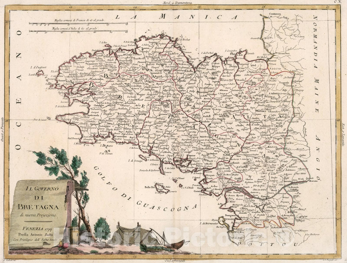 Historic Map : Li Governo di Bretagna, 1777, Vintage Wall Art