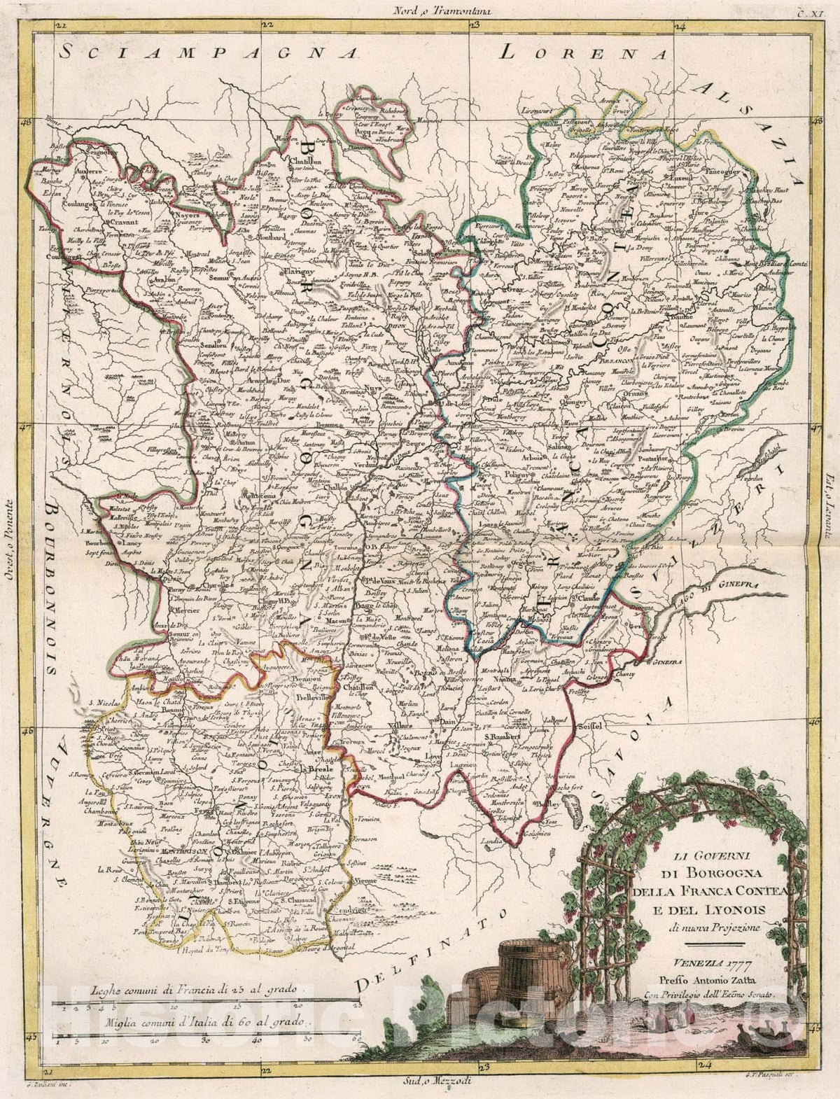 Historic Map : Li Governi di Borgogna della Franca-Contea e del Lyonois, 1777, Vintage Wall Art