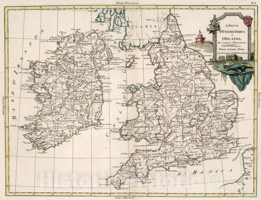 Historic Map : Li regni dInghilterra e dIrlanda, 1776, Vintage Wall Art