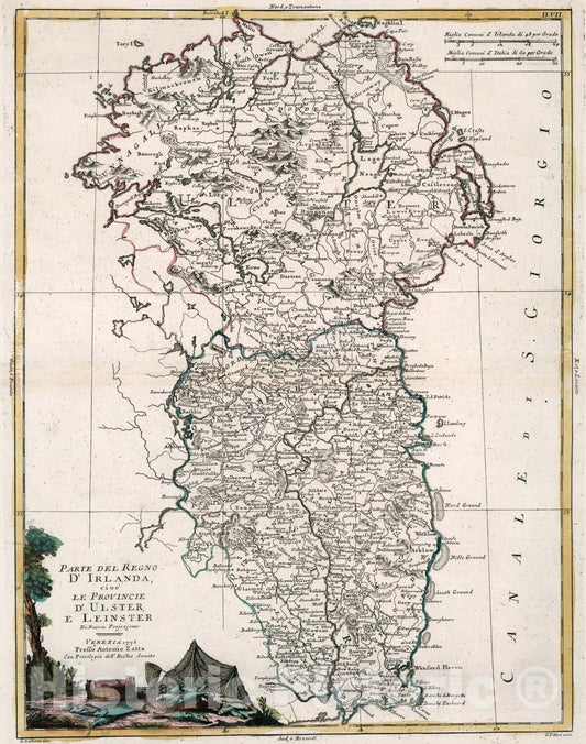 Historic Map : Parte del regno dIrlanda, cioe le provincie d Ulster, e Munster, 1778, Vintage Wall Art
