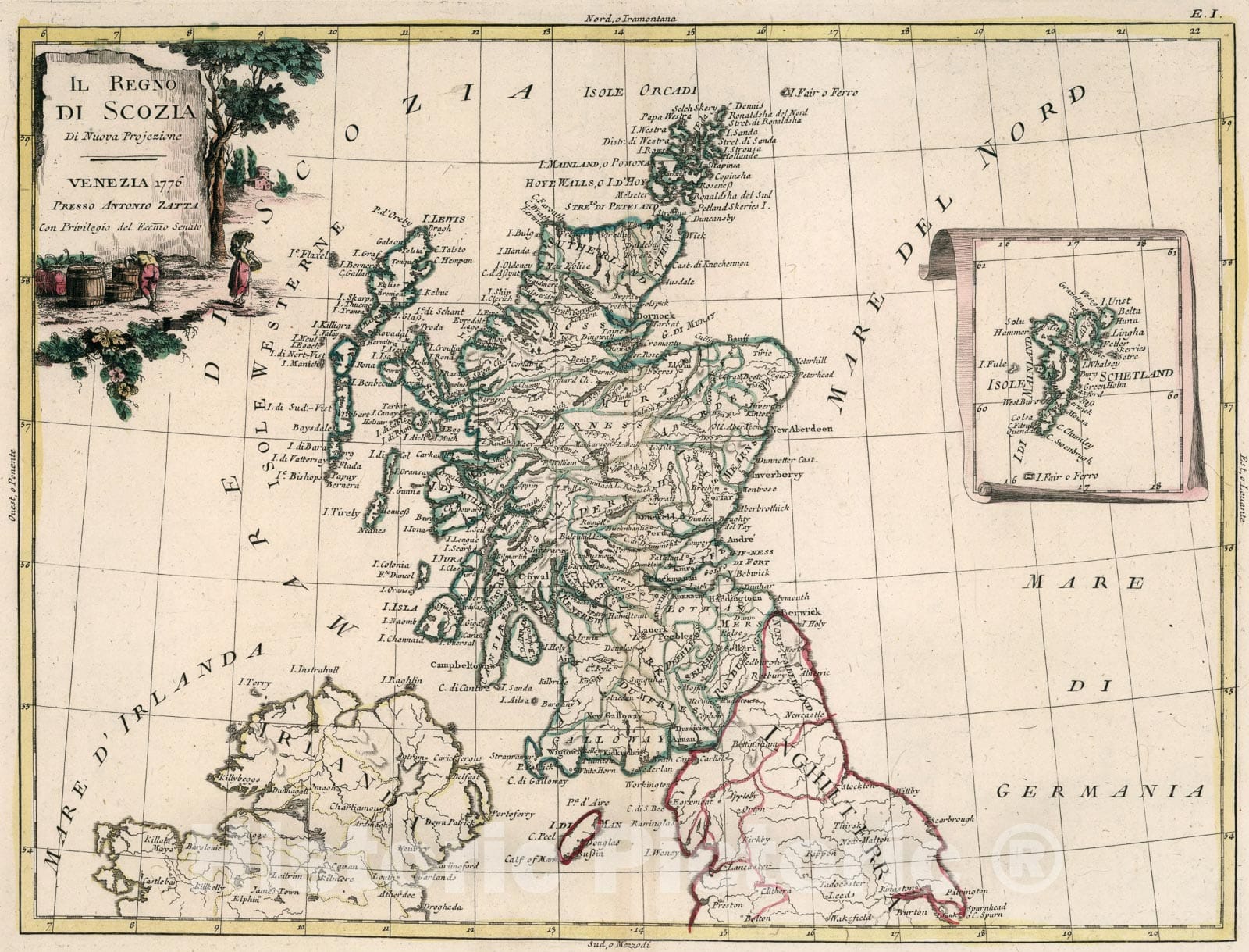 Historic Map : Il Regno di Scozia, 1776, Vintage Wall Art