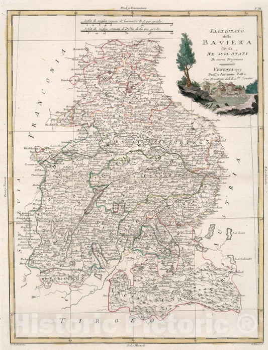 Historic Map : Electorato della Baviera divisa ne suoi stai, 1779, Vintage Wall Art